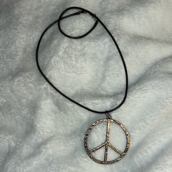 Unisex Stainless Steel Peace Sign Charm on Adjustable Necklace - Picture 2 of 6